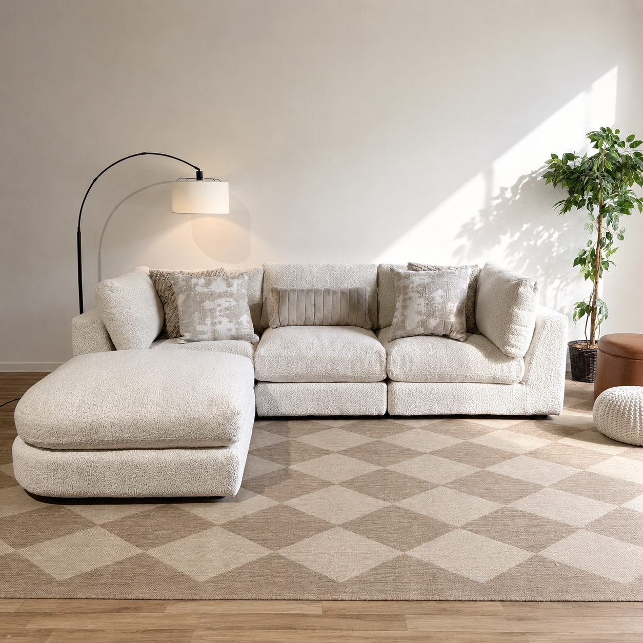 Georgia Sofa + Ottoman in Cream Boucle