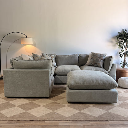 Mesa L-Shape Enclosed Sectional + Ottoman in Sage Green Chenille