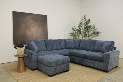 Atlas Modular Corner Sectional + Ottoman in Blue Chenille