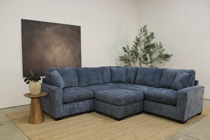 Atlas Modular Corner Sectional + Ottoman in Blue Chenille