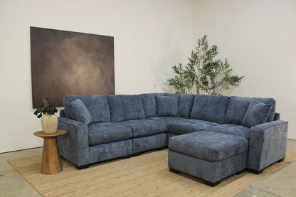 Atlas Modular Corner Sectional + Ottoman in Blue Chenille
