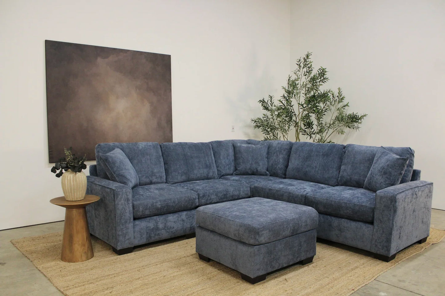 Atlas Modular Corner Sectional + Ottoman in Blue Chenille