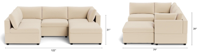 Albany Park Kova Modular 5 Pc Sectional in Dune Performance Linen w/Ottoman (Pillow Top)