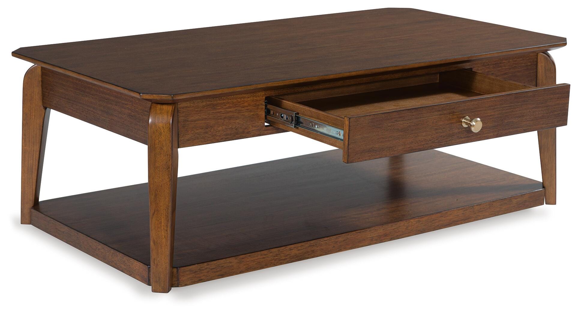 Trenmour Rectangular Cocktail Table angle view, drawer open
