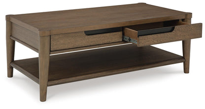 Roanhowe Rectangular Cocktail Table open drawer