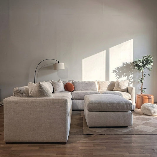 Brook Corner Sectional + Ottoman in Anquilla Ivory Performance Chenille — Kindred Couches