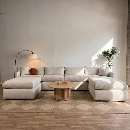 Brook Double Ottoman Long Sectional in Anquilla Ivory Performance Chenille — Kindred Couches