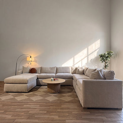 Brook Grand Corner Sectional + Ottoman in Milano Sand Velvet — Kindred Couches