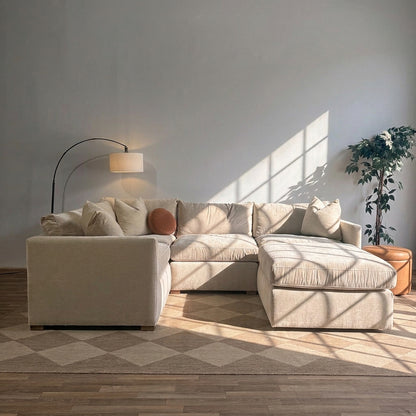 Brook L-Shape Enclosed Sectional + Ottoman in Milano Sand Velvet — Kindred Couches