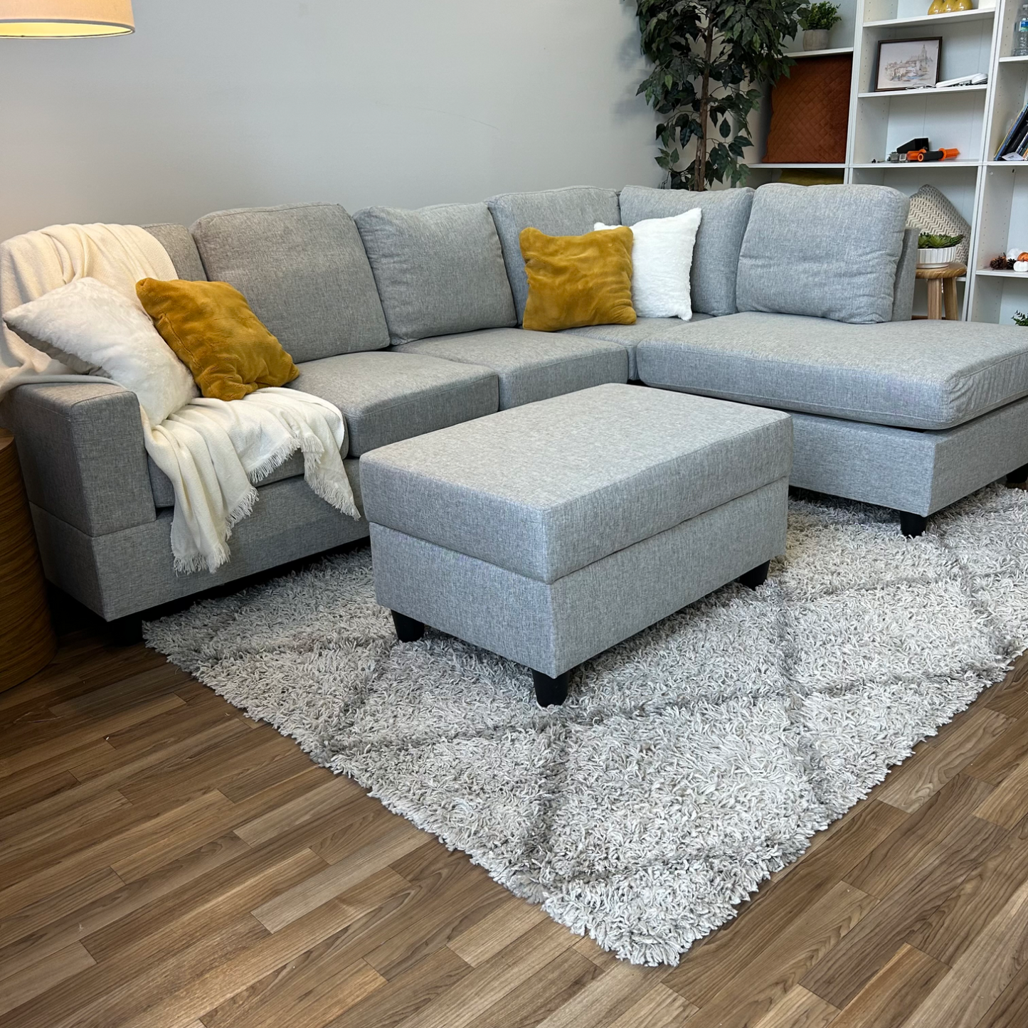 NEW Reversible Gray Sectional w/ Storage Ottoman