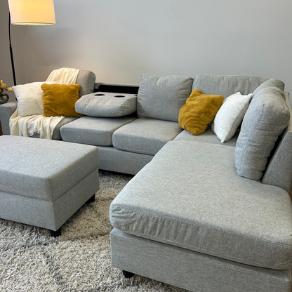 NEW Reversible Gray Sectional w/ Storage Ottoman