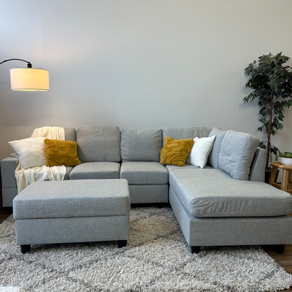 NEW Reversible Gray Sectional w/ Storage Ottoman