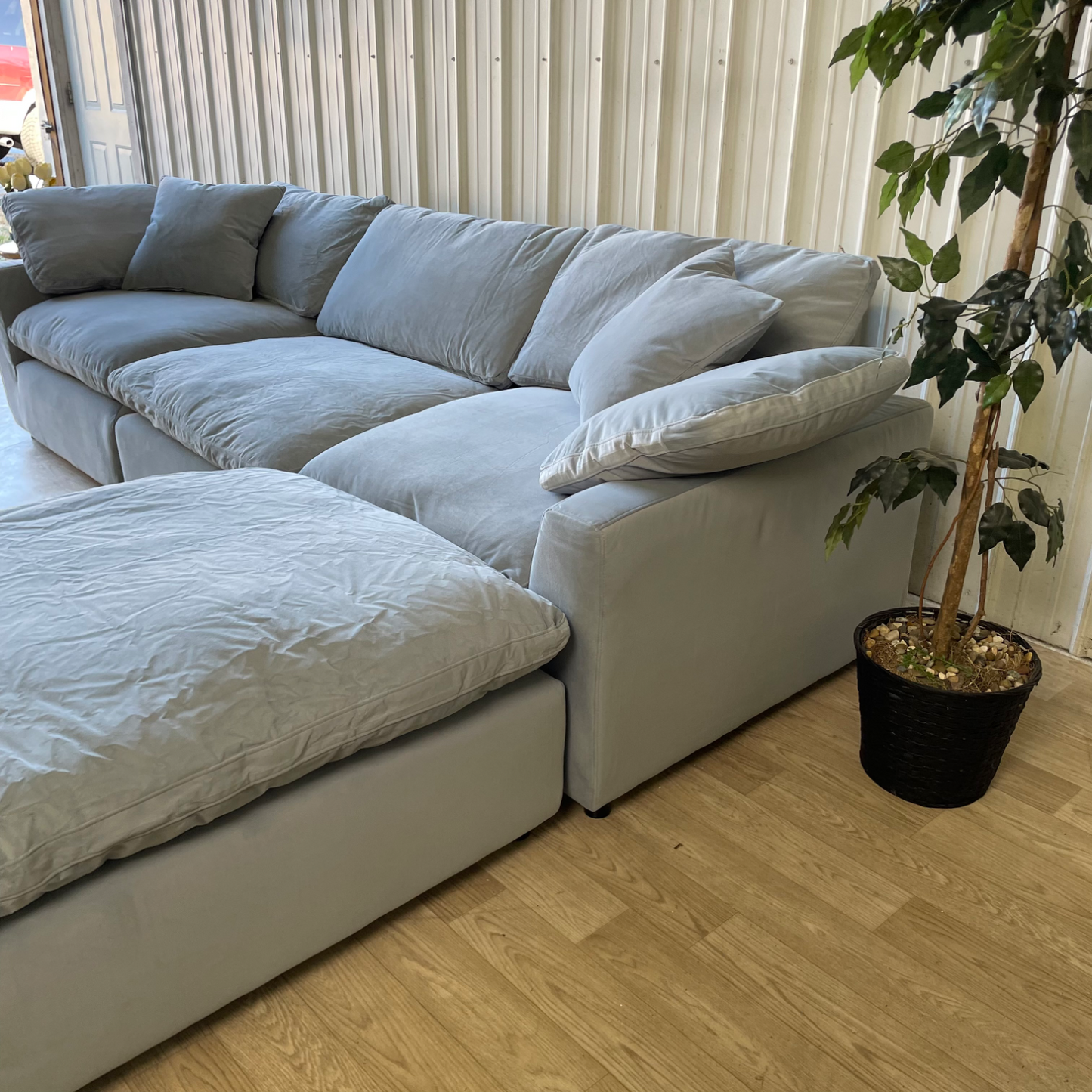 NEW Sunny Isle Cloud Couch in Velvet Slate Blue/Gray w/Ottoman