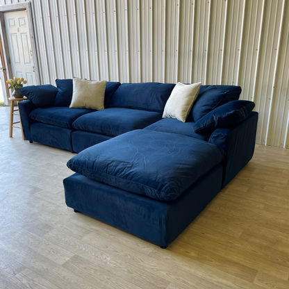 NEW Sunny Isle Cloud Couch in Velvet Navy Blue w/2x Ottomans