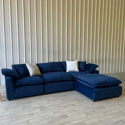 NEW Sunny Isle Cloud Couch in Velvet Navy Blue w/2x Ottomans