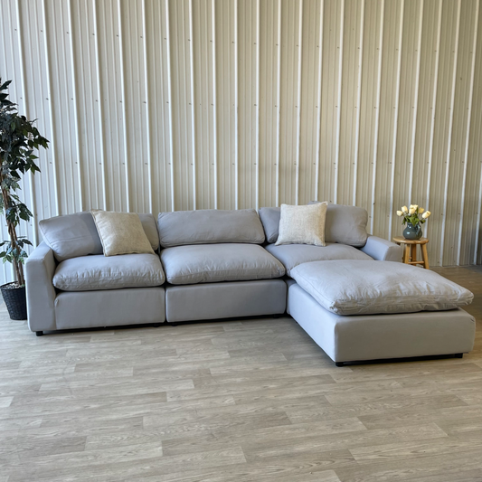 NEW Sunny Isle Cloud Couch in Linen Gray w/Ottoman