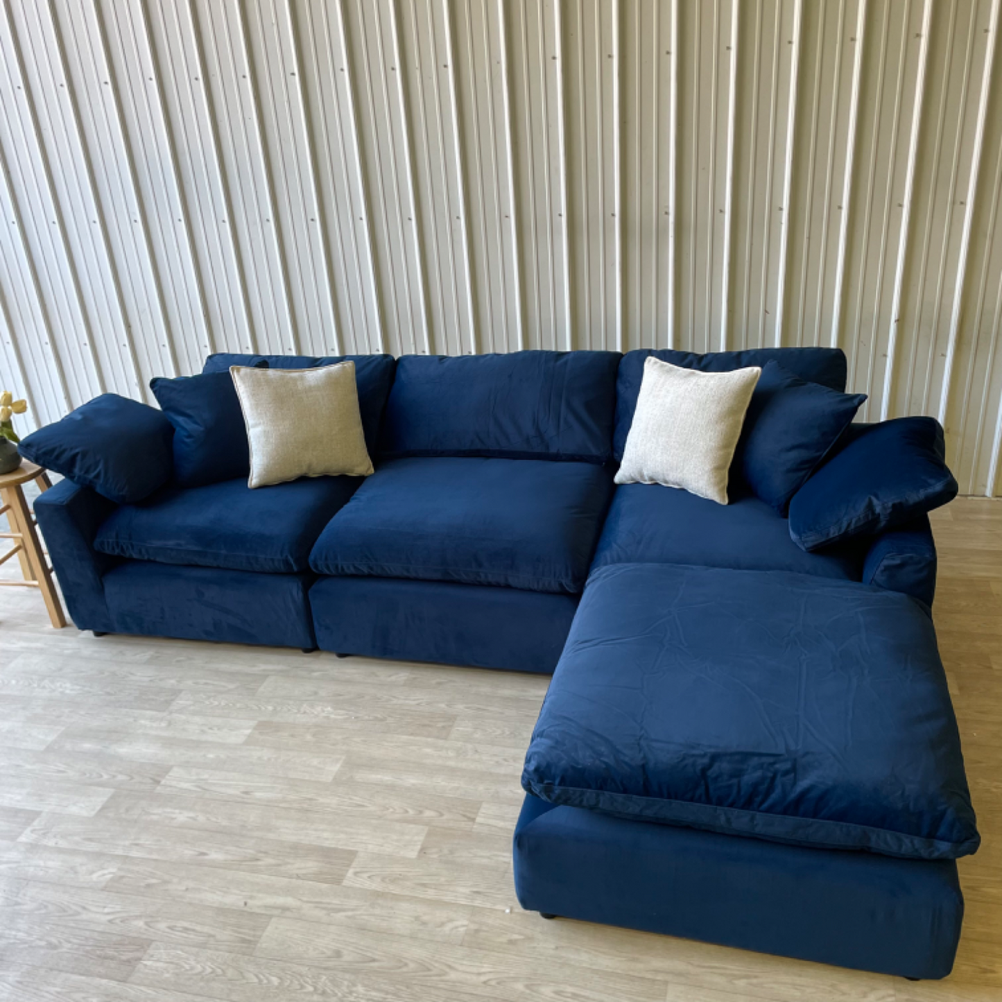 NEW Sunny Isle Cloud Couch in Velvet Navy Blue w/2x Ottomans