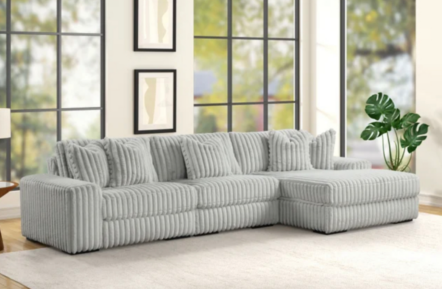 NEW Corduroy 3-Piece Sectional in Gray