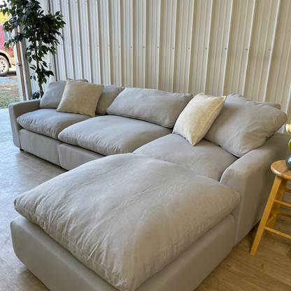 NEW Sunny Isle Cloud Couch in Linen Gray w/Ottoman