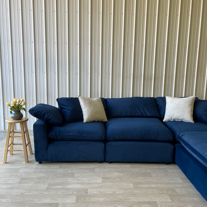 NEW Sunny Isle Cloud Couch in Velvet Navy Blue w/2x Ottomans