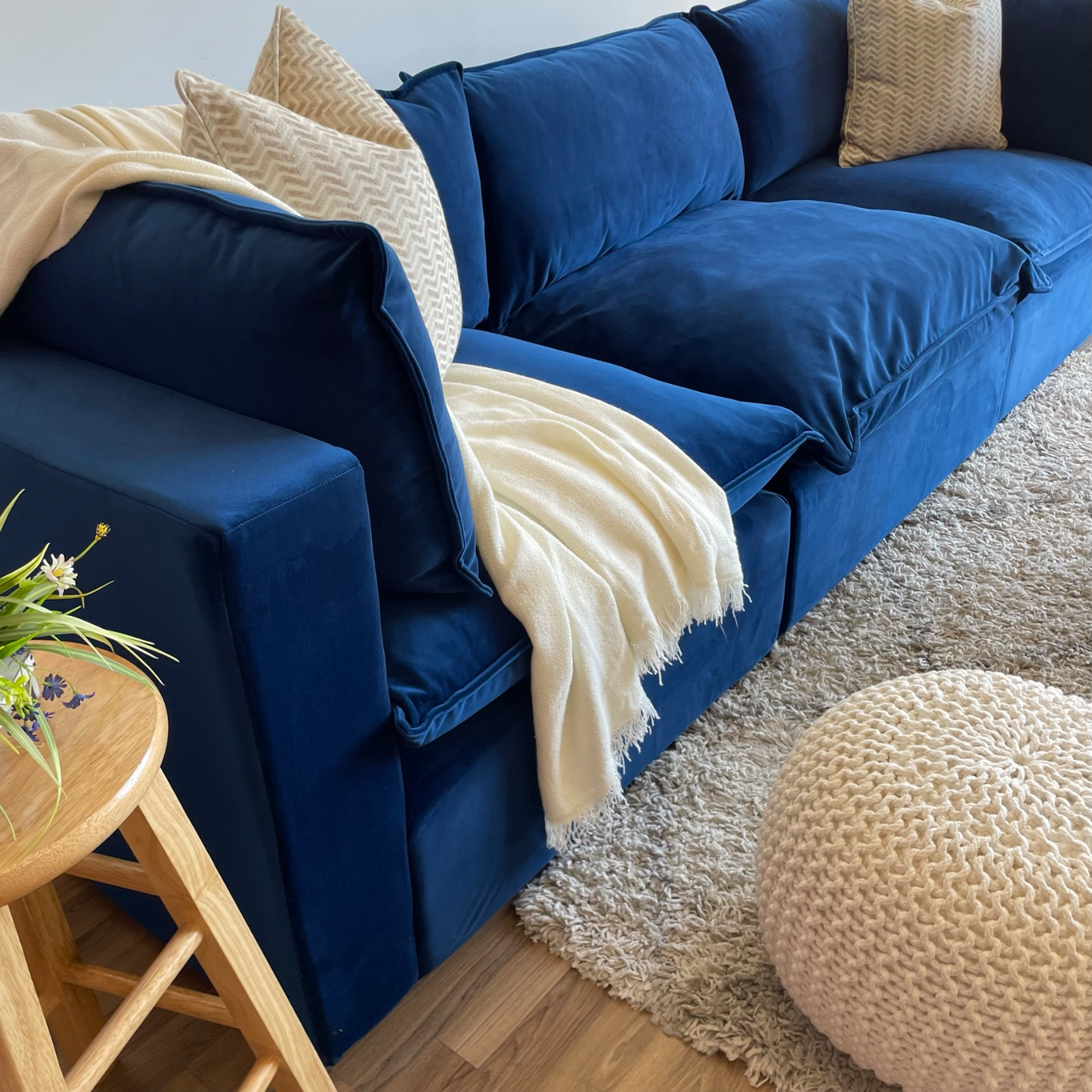 Joybird Haine Blue Velvet 3 Piece Sectional