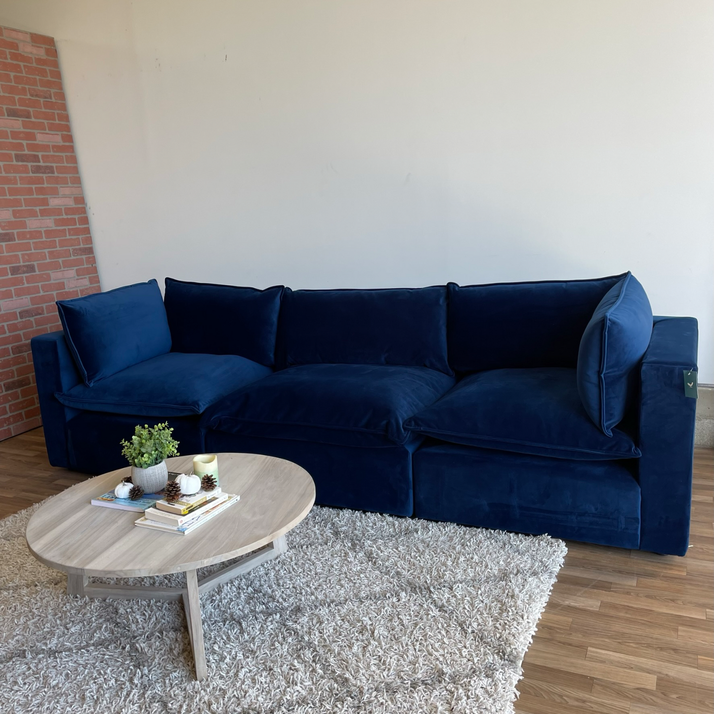 Joybird Haine Blue Velvet 3 Piece Sectional