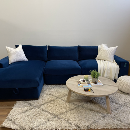 Joybird Holt Storage Chaise Sectional in Velvet Blue