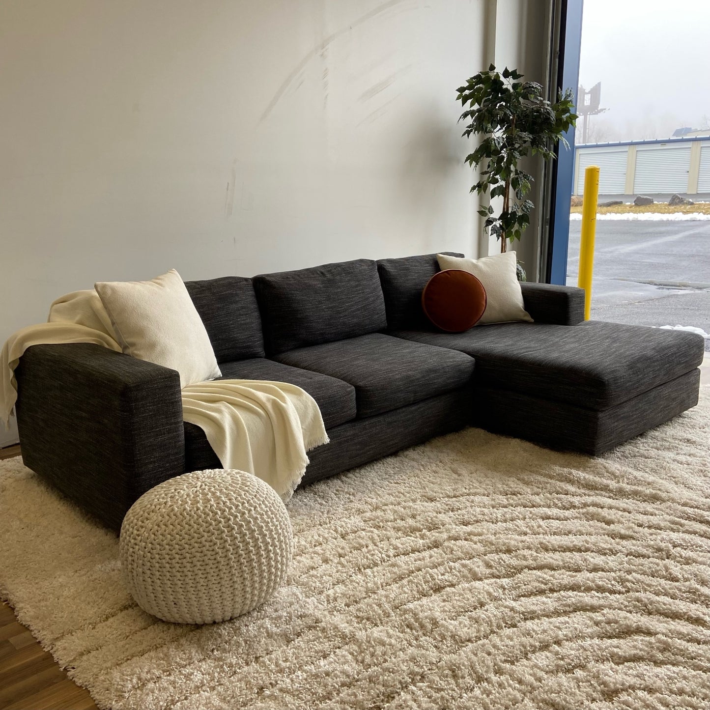 West Elm Urban Sectional with Right Facing Chaise in Grey Charcoal Heather