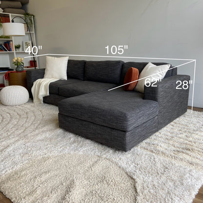 West Elm Urban Sectional with Right Facing Chaise in Grey Charcoal Heather