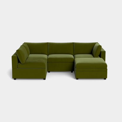 Albany Park Kova Modular 5 Pc Sectional in Olive Performance Velvet Color w/Storage Ottoman (Box Top)