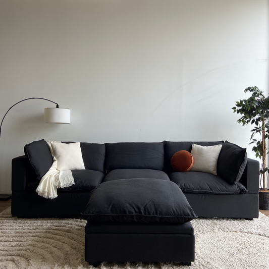 Albany Park Kova Modular 4 Pc Sectional in Slate Performance Linen w/Storage Ottoman (Pillow Top)