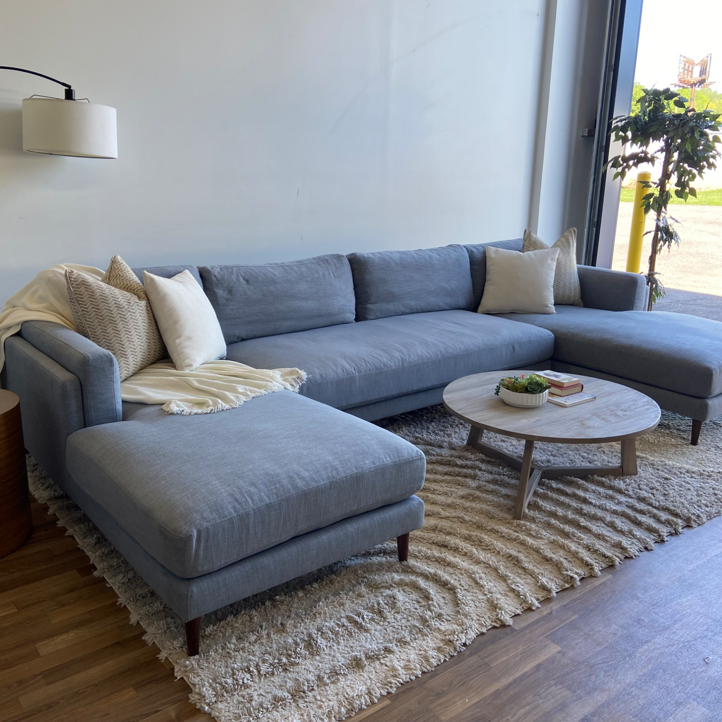 Interior Define 3-piece Gaby Sectional in Misty Blue Chenille