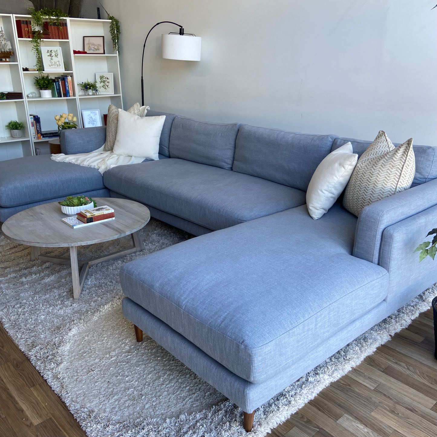 Interior Define 3-piece Gaby Sectional in Misty Blue Chenille