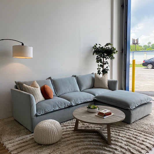 Interior Define Skylar Sofa w/ Ottoman in Spa Blue Performance Velvet