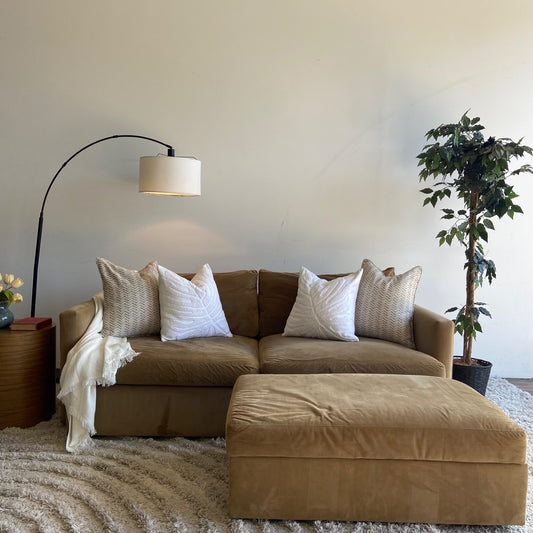 Crate & Barrel Deep Lounge 2 sofa in camel brown