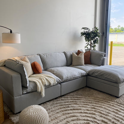 Albany Park Kova Modular 4 Pc in Pearl Gray Linen w/Storage Ottoman Pillow Top