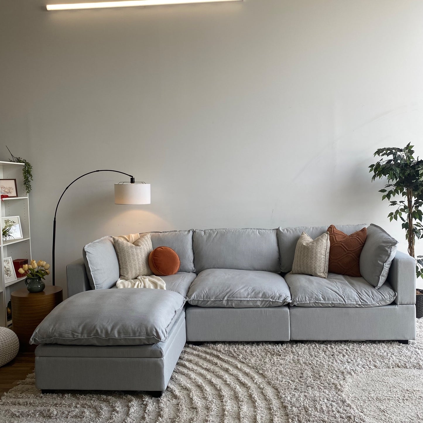 Albany Park Kova Modular 4 Pc in Pearl Gray Linen w/Storage Ottoman Pillow Top