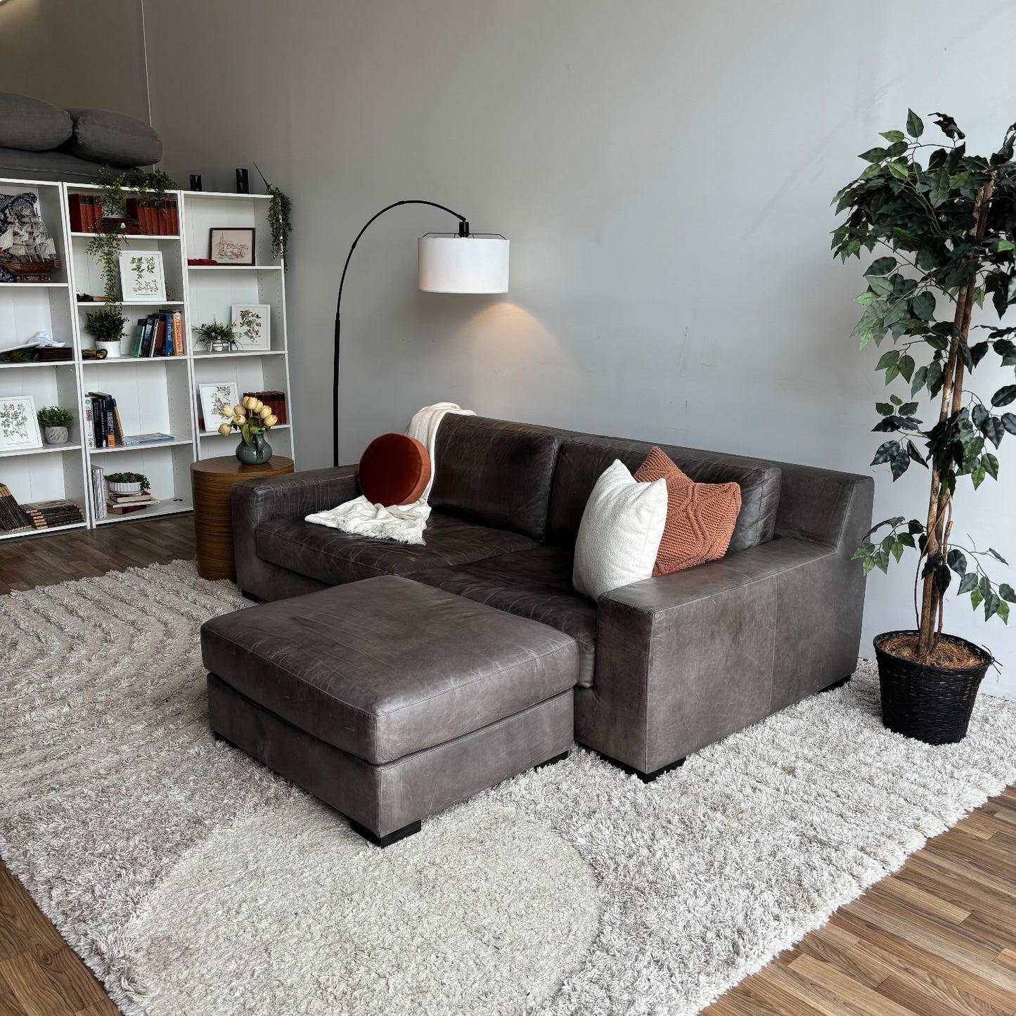 Restoration Hardware Modena Leather Sectional in Gray