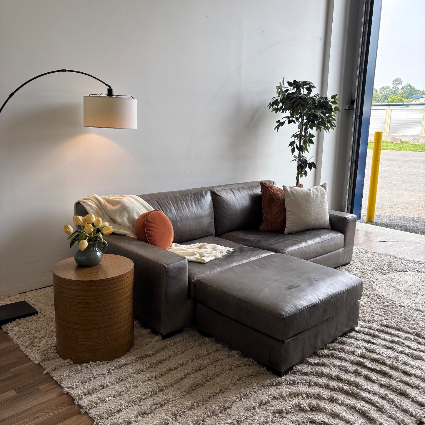 Restoration Hardware Modena Leather Sectional in Gray