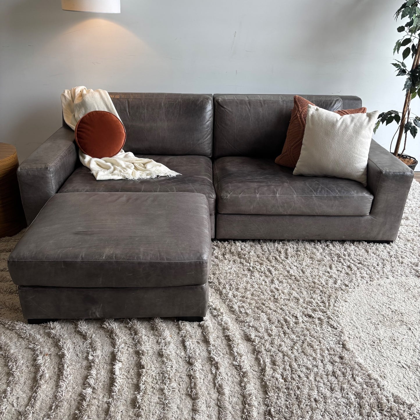 Restoration Hardware Modena Leather Sectional in Gray