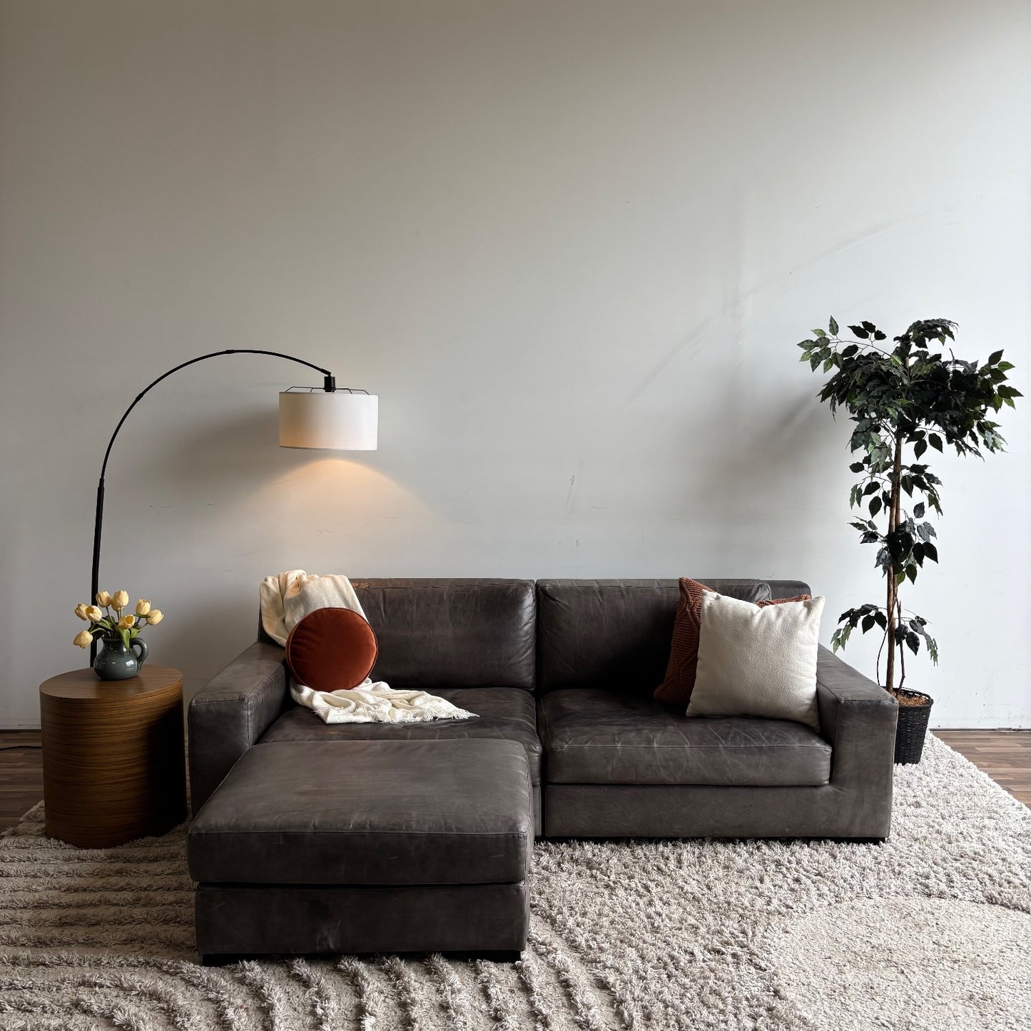 Restoration Hardware Modena Leather Sectional in Gray