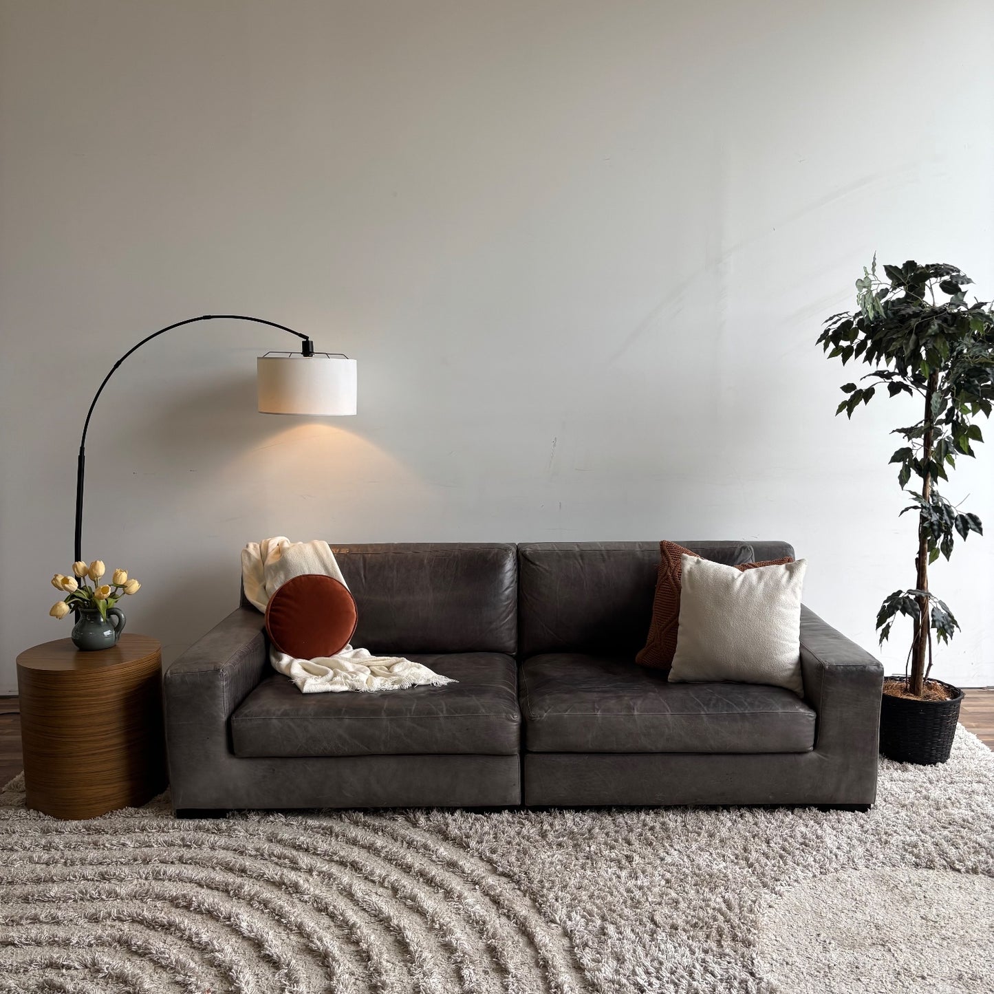 Restoration Hardware Modena Leather Sectional in Gray