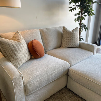 Lindsay Loveseat W/Ottoman in Dove Cream Colored Fabric