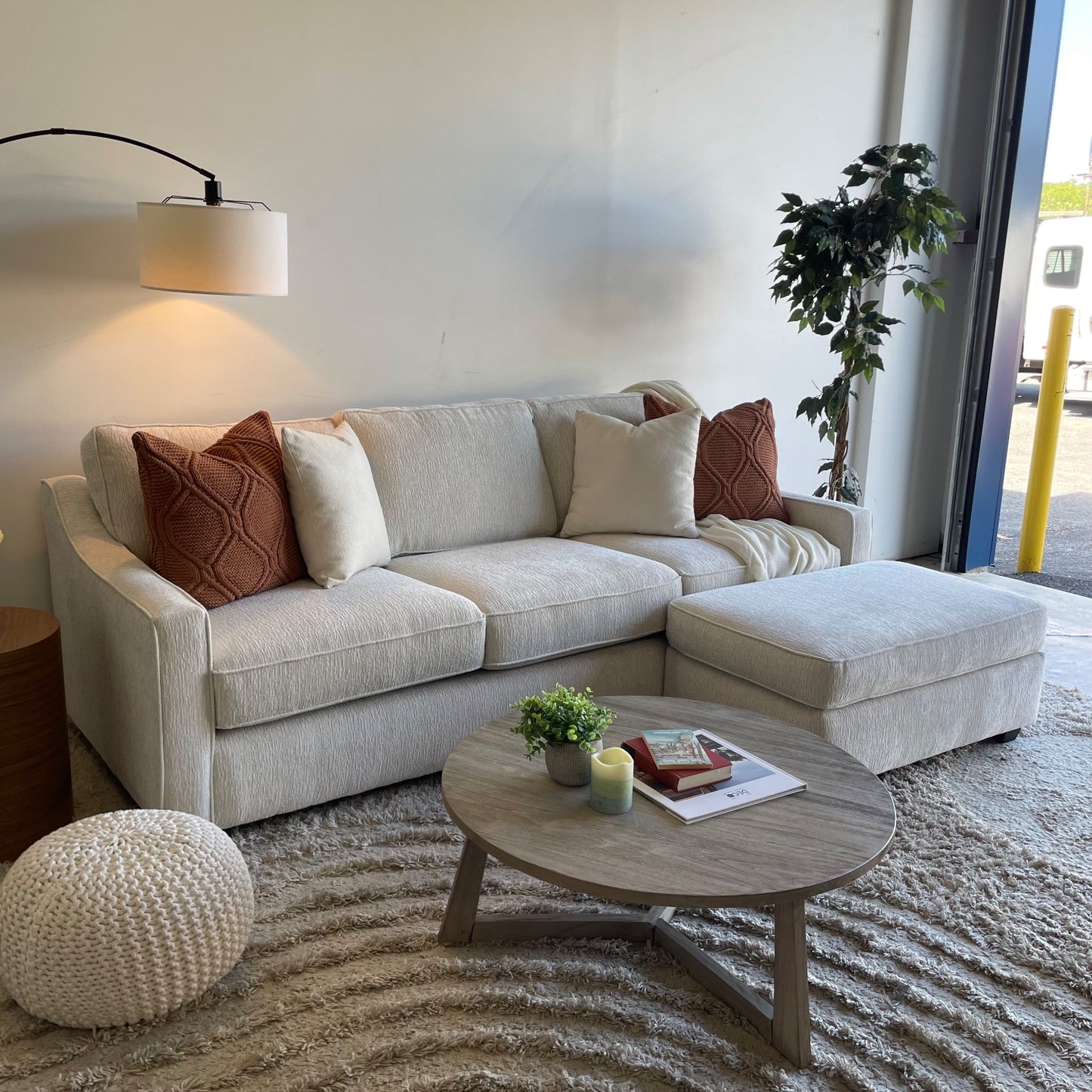 Lindsay Sofa W/Matching Ottoman in Dove Cream Colored Fabric