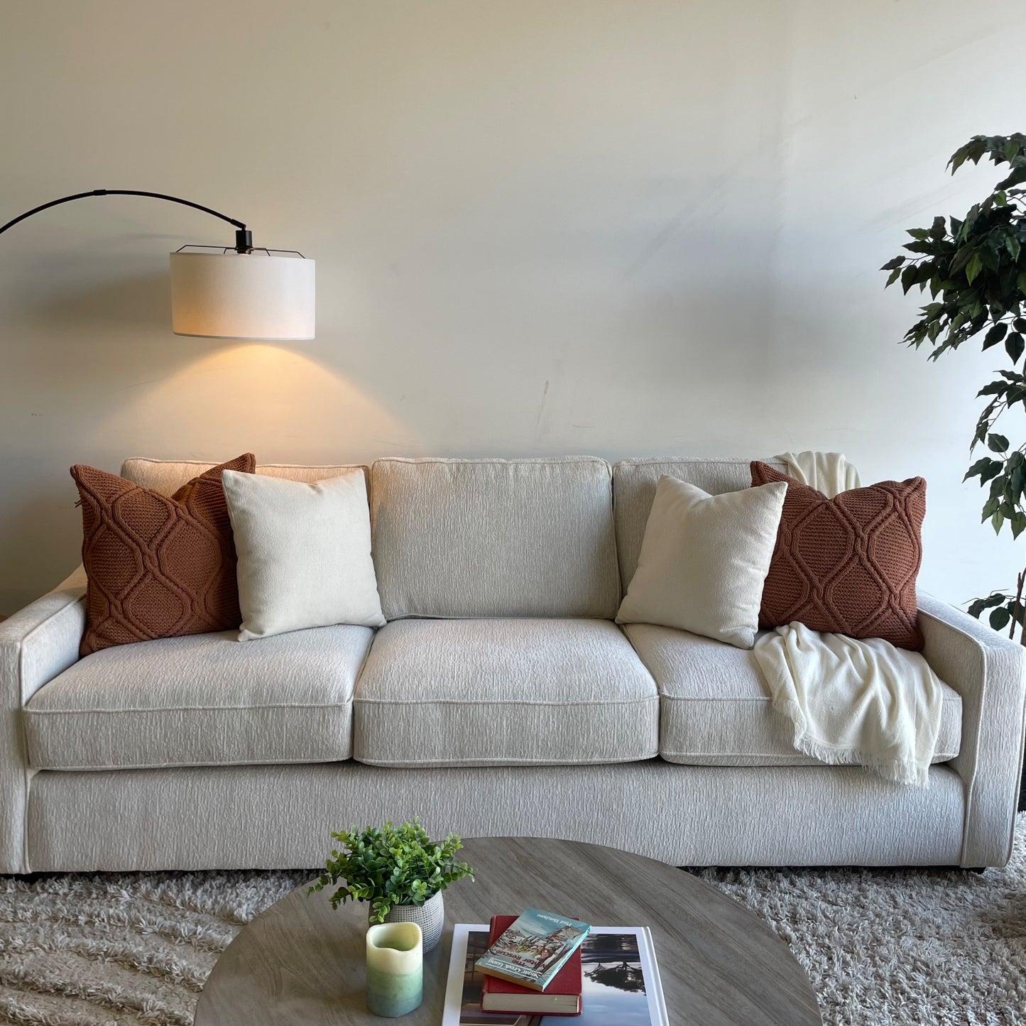 Lindsay Sofa in Dove Cream Colored Fabric