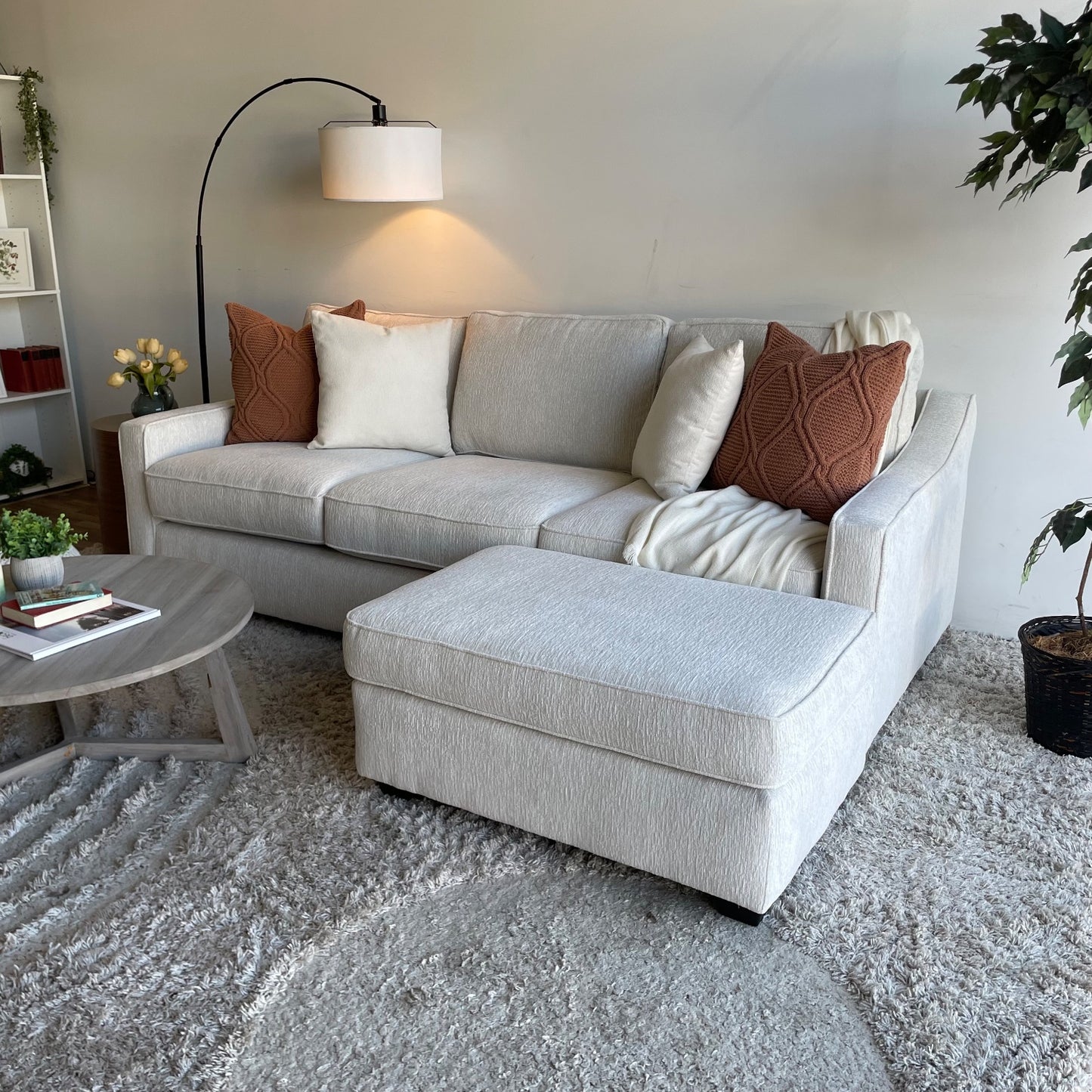 Lindsay Sofa W/Matching Ottoman in Dove Cream Colored Fabric