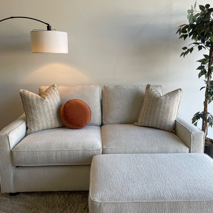 Lindsay Loveseat W/Ottoman in Dove Cream Colored Fabric