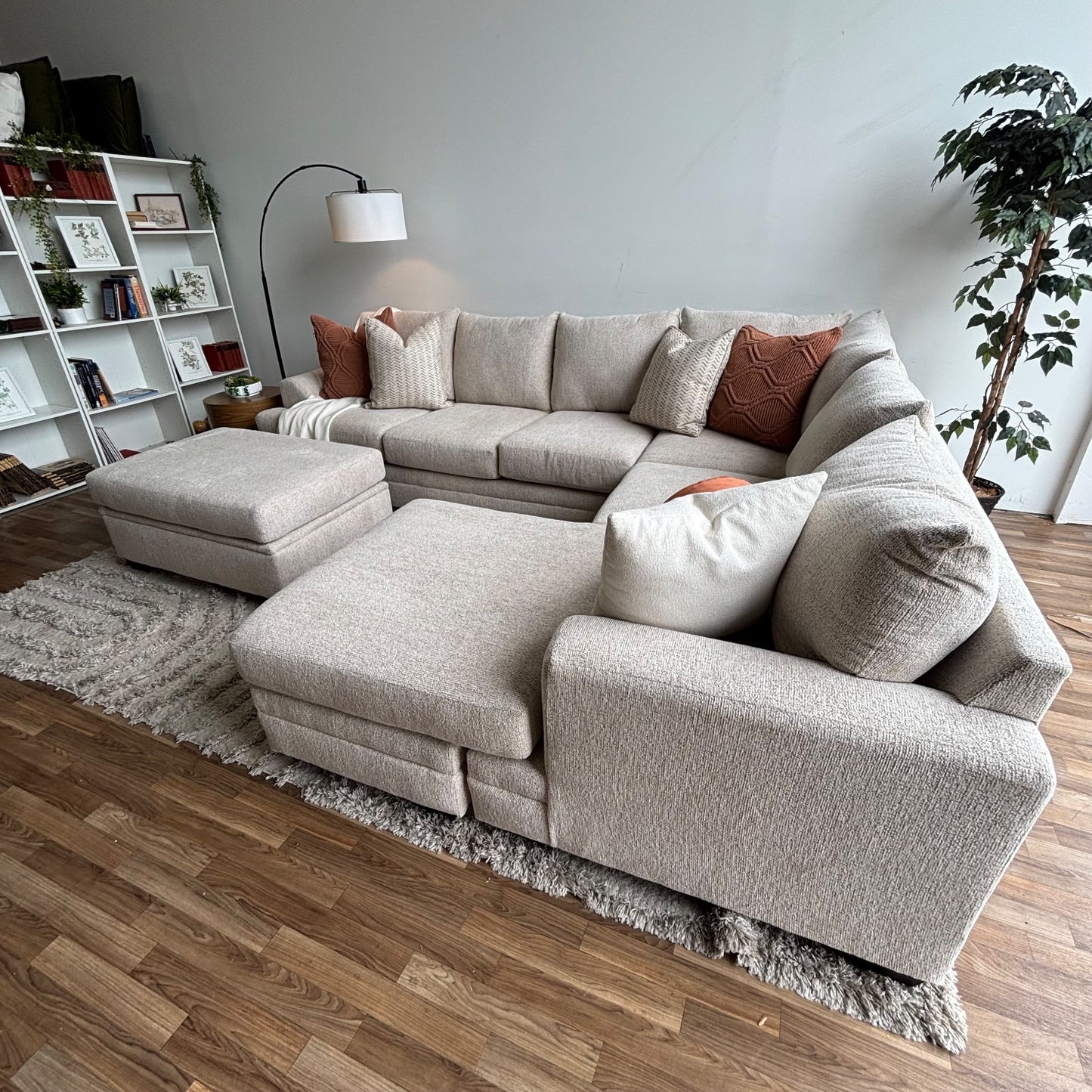 Conrad U Sectional w/Storage Ottoman in Beige Sand Fabric
