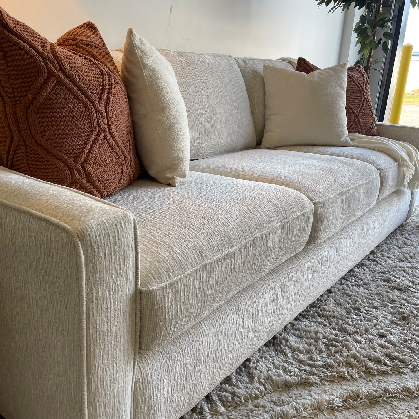 Lindsay Sofa in Dove Cream Colored Fabric