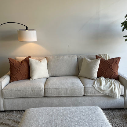 Lindsay Sofa Set W/Matching Ottoman in Dove Cream Colored Fabric
